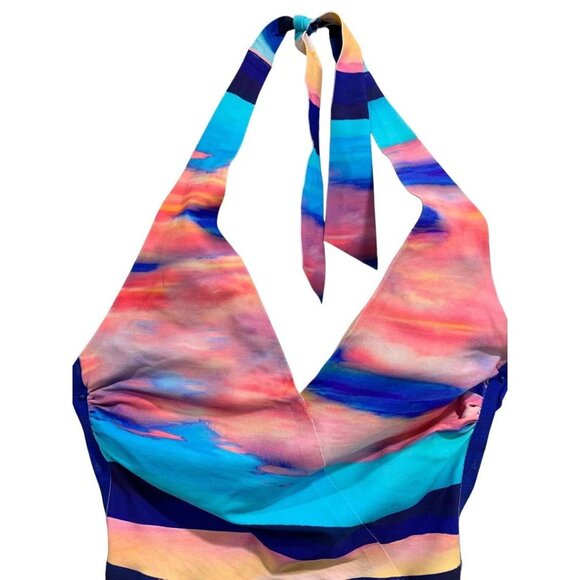 Size 6 Gottex Women's Halter Style New Sunrise Swimsuit Blue Pink - Picture 4 of 8